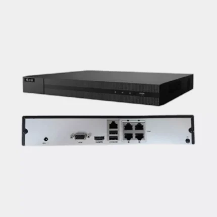 مسجل NVR من HiLook يدعم 4 كاميرات IP بدقة 2 ميجا بكسل عبر PoE، مزود بمخرجات HDMI وVGA وتسجيل بكفاءة H.265.