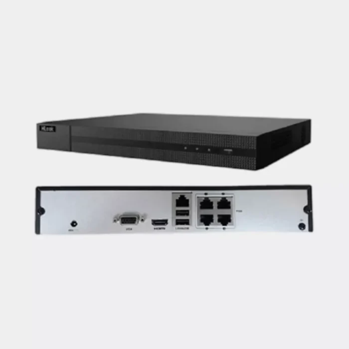 مسجل NVR من HiLook يدعم 4 كاميرات IP بدقة 2 ميجا بكسل عبر PoE، مزود بمخرجات HDMI وVGA وتسجيل بكفاءة H.265.