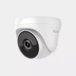 صورة تظهر كاميرا مراقبة HiLook THC‑T120‑PC بقدرة 1080p، شكل قبة صغيرة وأنيقة، مُصممة للاستخدام الداخلي أو الخارجي المغطّى.