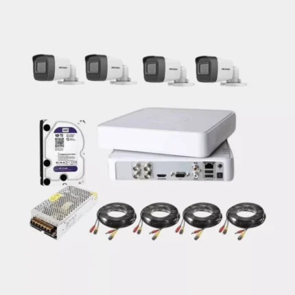 نظام مراقبة شامل من هيكفيجن مع كاميرات، DVR، هارد 500 جيجا، كابل ووصلات.