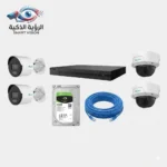 عرض سيستم IP كاميرات مراقبة كامل ماركة HiLook يتكون من 4 كاميرات ColorVu وجهاز NVR وهارد ديسك وسلك كات 6