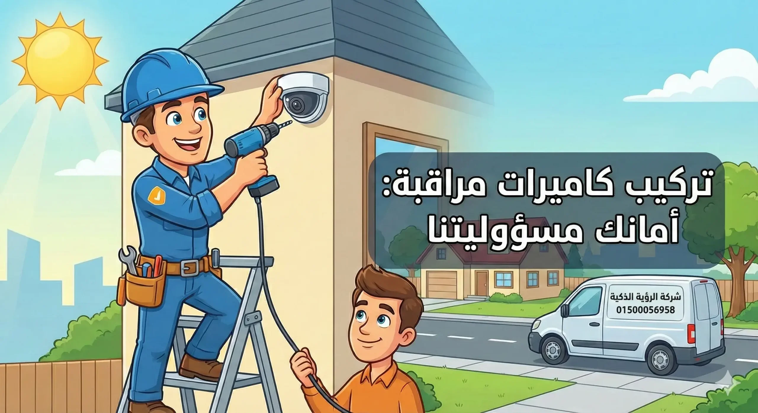 فني تركيب كاميرات مراقبة محترف من شركة الرؤية الذكية في بني سويف وسيارة الدعم الفني 01500056958