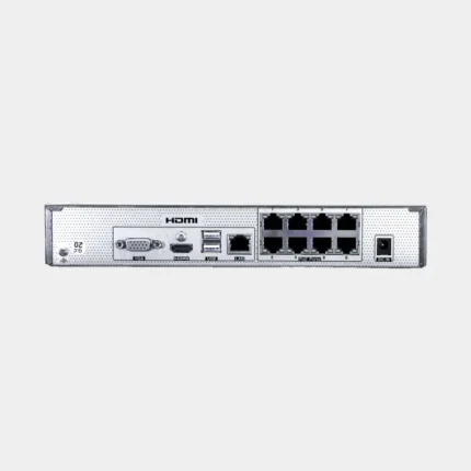 نافذ ومخارج جهاز التسجيل الشبكي 8 قنوات تظهر منافذ PoE ومخرج الشاشة HDMI